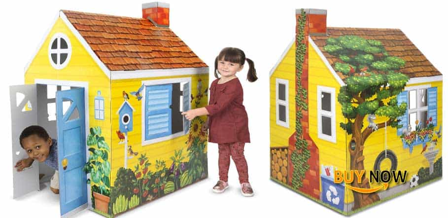 Melissa & Doug Country Cottage Indoor Playhouse (Role-Play Center, Sturdy Construction, Vibrant Exterior Artwork, 54" H x 39" W x 33.4" L)